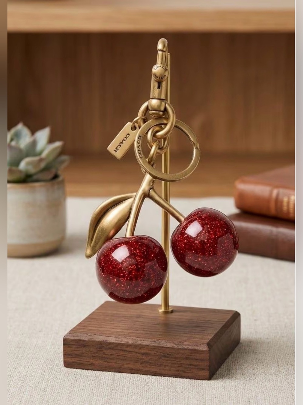 COACH Gold-Tone Double Cherry Ornament with Sparkling Red Cherries